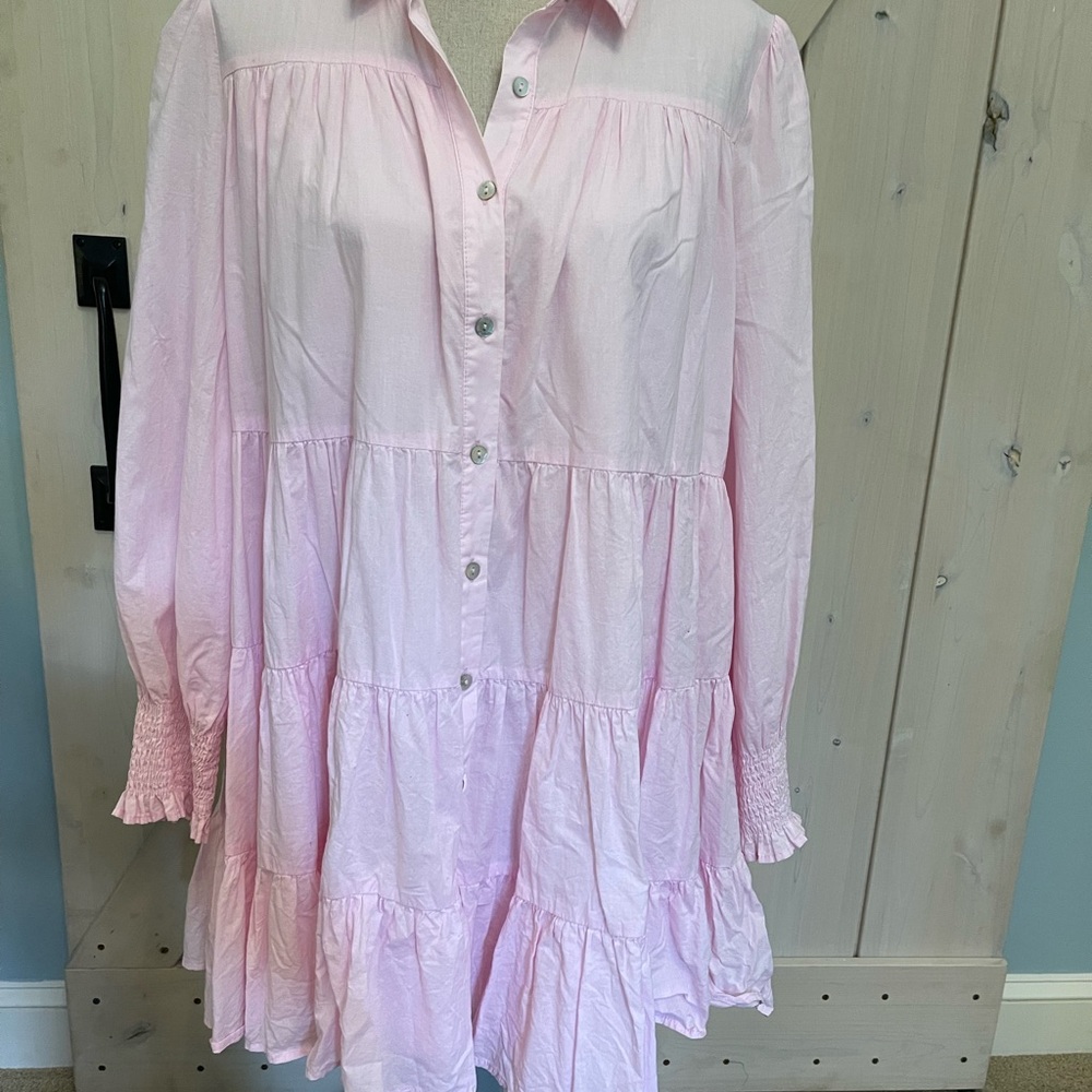 Pink Long Sleeve Button-Up Dress